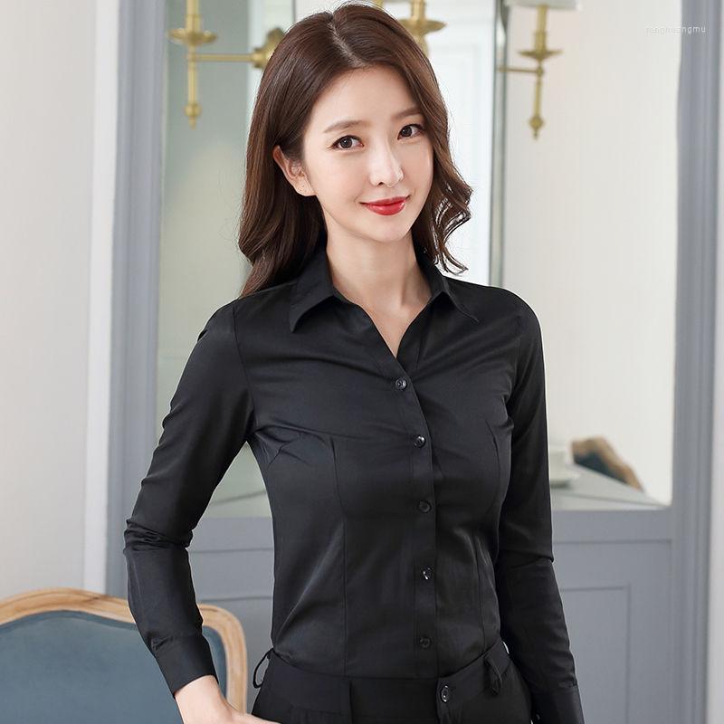 

Women's Blouses Shirt Women Black Long Sleeve Blouse Office Lady Large Size Top Slim Skinny Workwear 2023 Autumn Spring Tops Shirts, Short v-neck