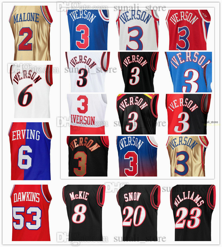 

Mitchell & Ness Basketball Jerseys Julius Erving Darryl Dawkins Moses Malone Aaron McKie Eric Snow Lou Williams Dikembe Mutombo Maurice Cheeks Iverson Cunningham, Black