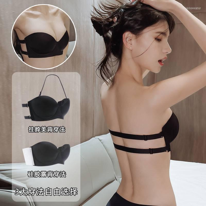 

Bras Sets Strapless Underwear Set Women Non-slip Invisible Bra Push Up Silicone Padded, White