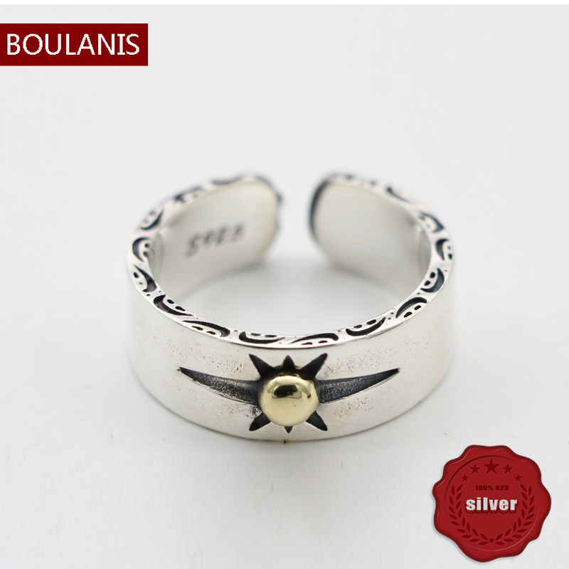 

S925 Sterling Silver Ring Personalized Opening Fashion Feather Sun Handcrafted Retro Simple Style Couple Jewelry Lover Gift new