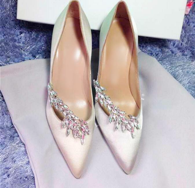 

Dress Shoes Fashion Pink Satin Wheat Ears Decor Women Pump Ladies Bling Rhinestone String Bead Pointed Toe Stiletto High Heels Bride, Picture shown