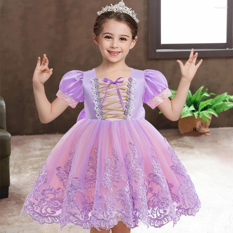 

Girl Dresses Mesh Skirt Lace Stitching Ball Gown Dress Prom Bow Lantern Sleeve Square Collar Evening Celebrity Banquet, Pink