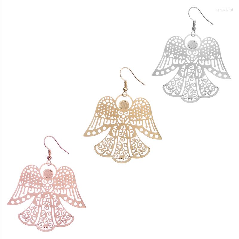 

Dangle Earrings Fashion Luxury Classic Retro Women's Metal Jewelry Computer Carved Copper Plate Hollow Out Angel Shape Gold Shiny Charm