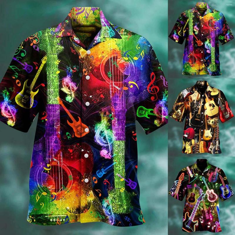 

Men's Casual Shirts Men's Spring/summer Fashion Leisure Sports Party Beach Loose Hawaii Music Festival Printed Short Sleeved Shirt, Black