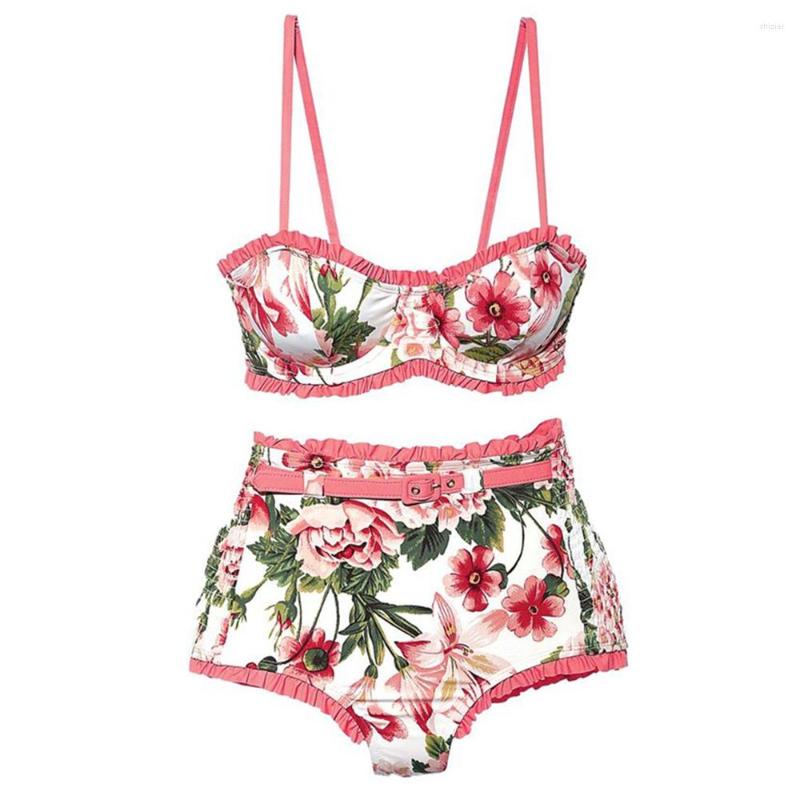 

Women' Swimwear Fashion Colorblock Floral Print Summer Beach Solid Push Up Micro Swimsuit Pink Set Women' Suit Surf Wear, Multi