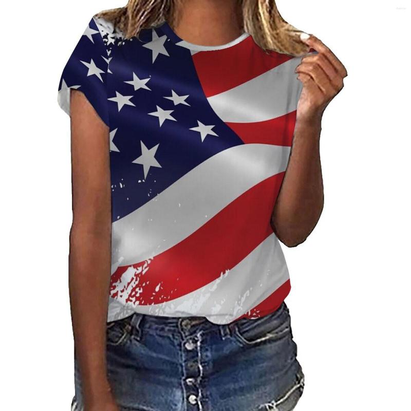 

Women' T Shirts Womens Casual America Flag Print O Neck Short Sleeve Long Snow Women, Blue