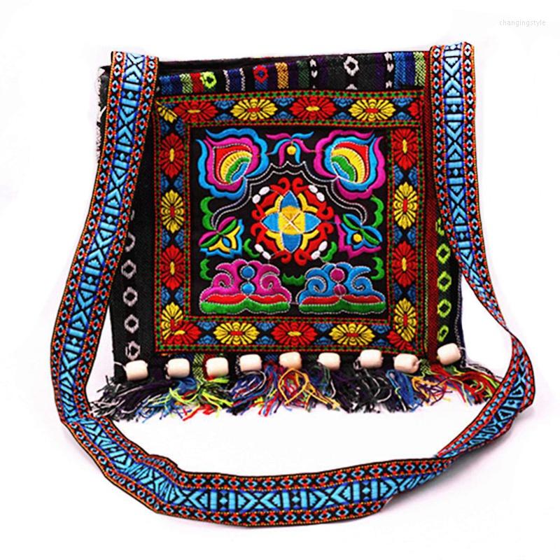 

Evening Bags Hmong Vintage Chinese National Style Ethnic Shoulder Bag Embroidery Boho Hippie Tassel Tote Messenger, As shown