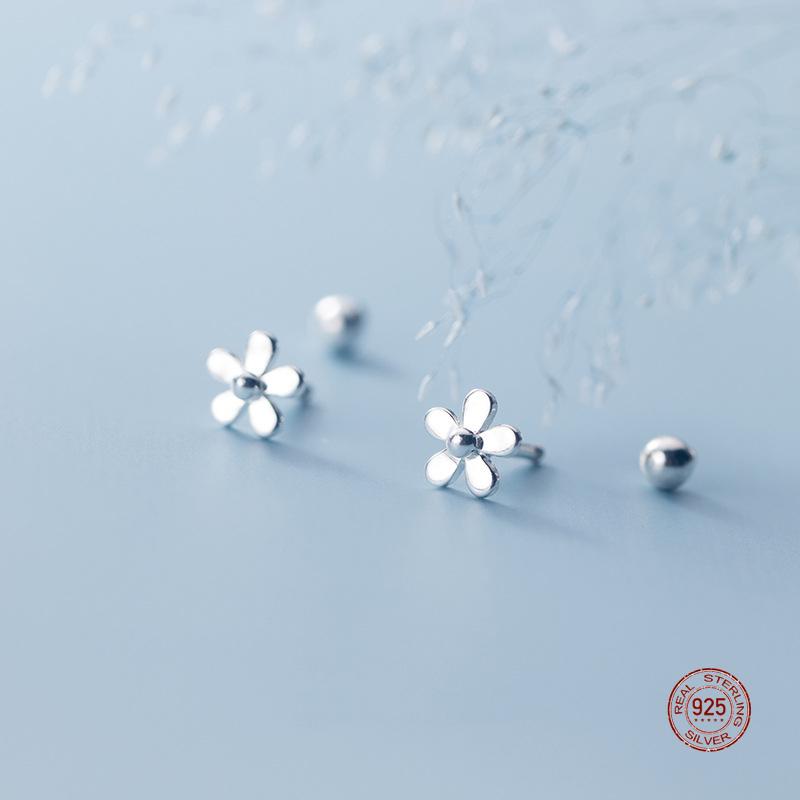 

Stud Earrings Real 925 Sterling Silver Simple Style Sweet Flower For Women Jewelry OL Girls Ear Studs With PlugStud