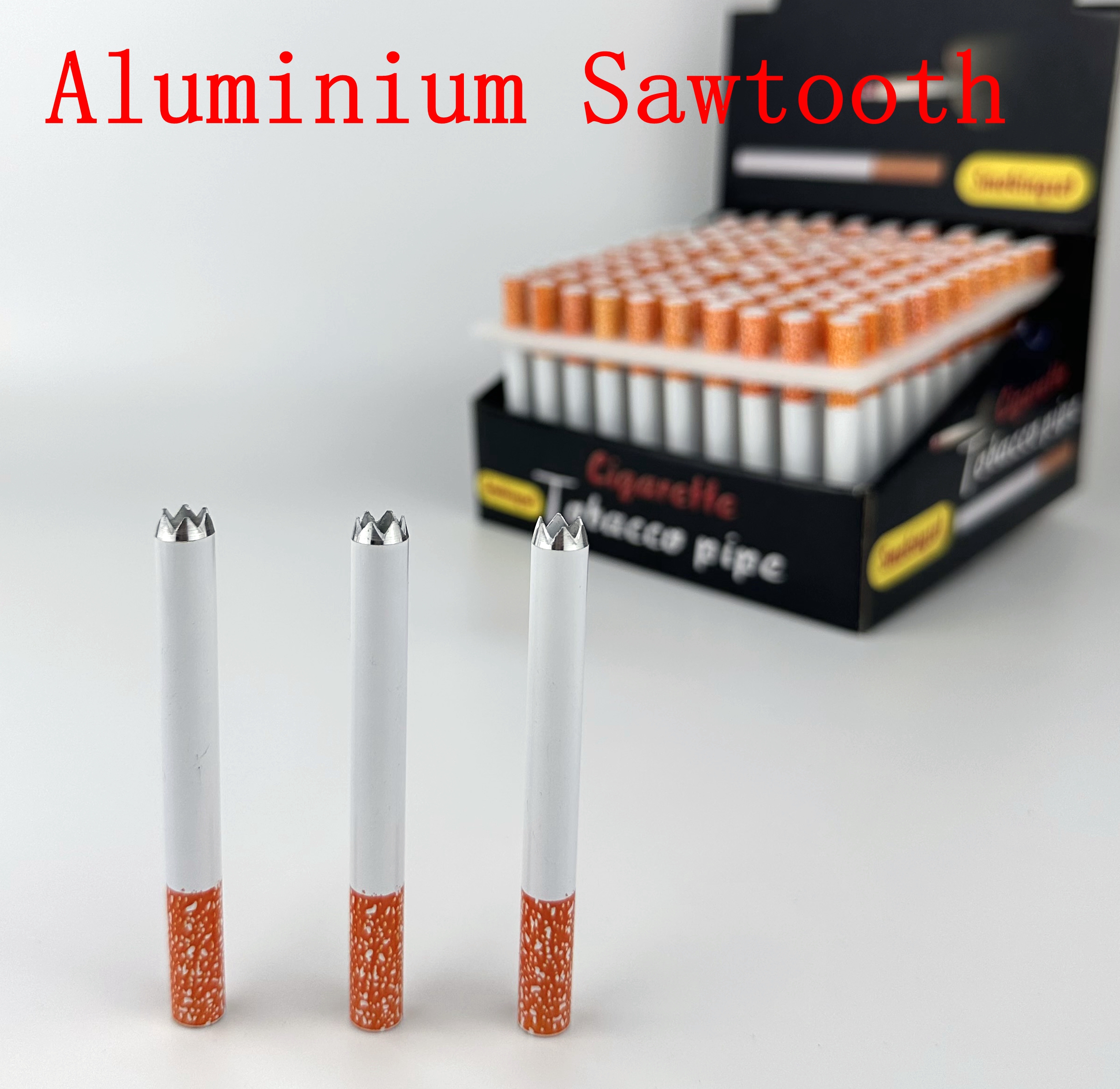 

100 Pcs/lot Metal Aluminum Cigarette Shape Smoking Pipes Sawtooth Aluminium Alloy Pipe One Hitter Bat for Tobacco Herb Tools Accessories