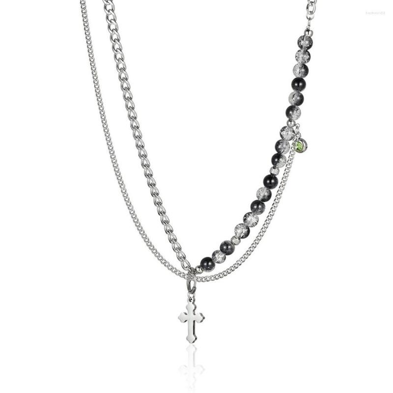 

Pendant Necklaces Fairy Stainless Steel Bead Bling Chain Irregular Pearl Cool Punk Vintage Trendy Necklace For Women Girl