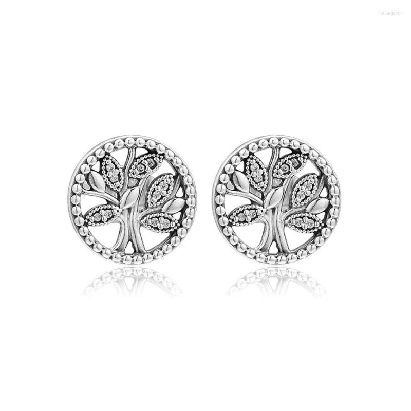

Stud Earrings Signature Trees Of Life Earring 925 Silver Jewelry With Clear CZ