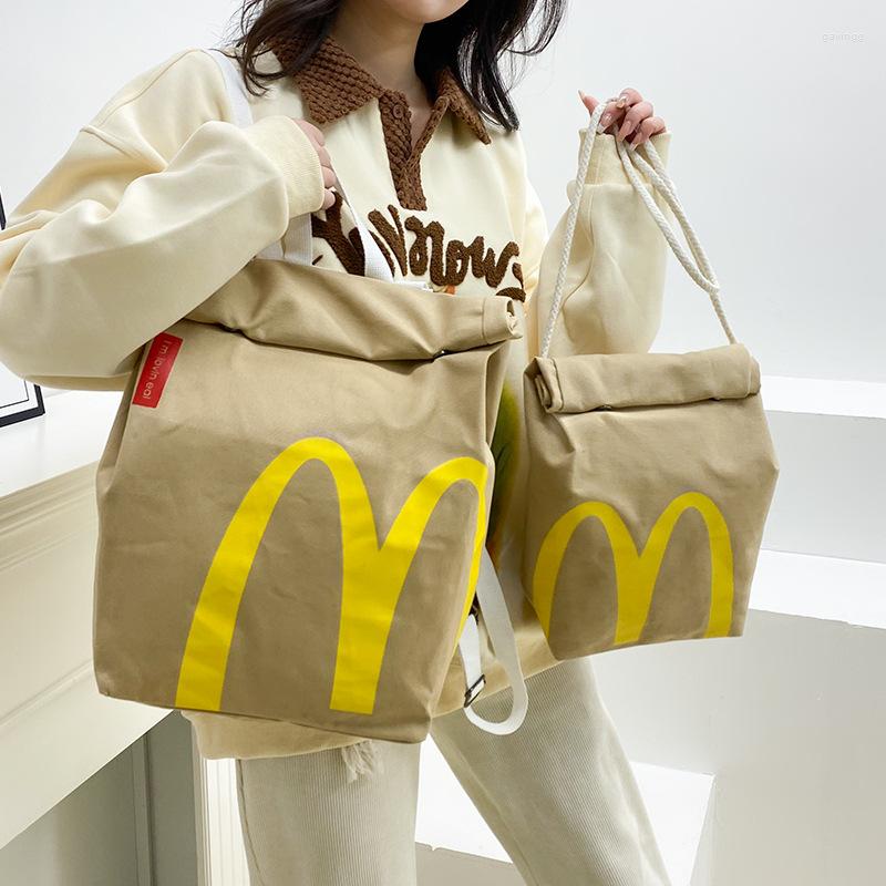 

Bag Cute Cartoon French Fries Packaging Student Schoolbag Canvas Backpack Large Capacity School Messenger HandBags, Messenger bag