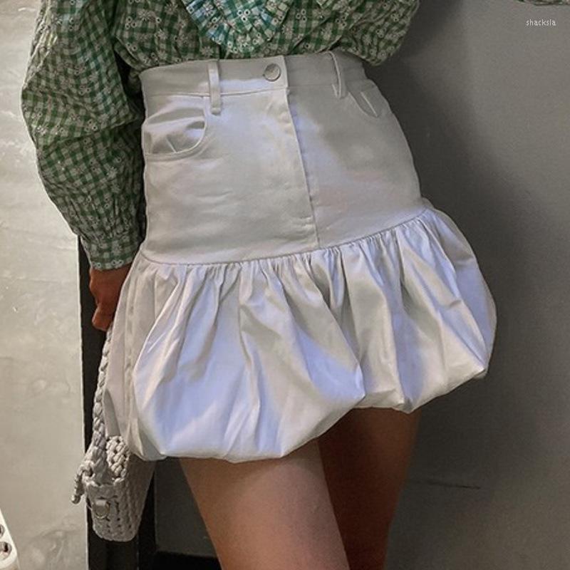 

Skirts Korean Sweet High Waist Slim Denim Kawaii Skirt Summer Cottagecore Fashion Fluffy Flower Bud Short Girl Stitching 2023, Black