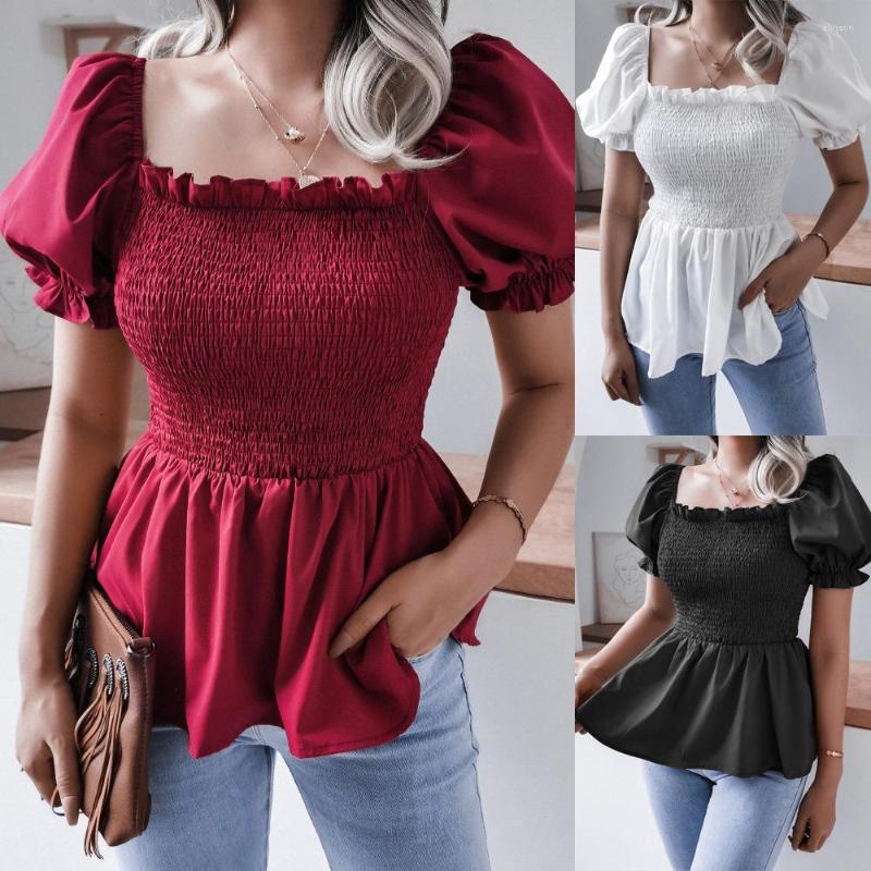 

Women' Blouses Black Ruffle Blouse Women 2023 Summer Fashion Square Collar Puff Sleeve Bustier Corset Top Woman Sexy Backless White