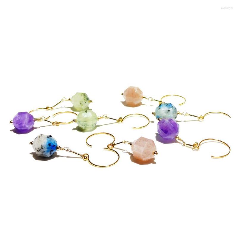 

Dangle Earrings Lii Ji Amethyst Prehnite Sunstone K2 Jasper 14K Gold Filled Natural Real Stone 9-10mm Size