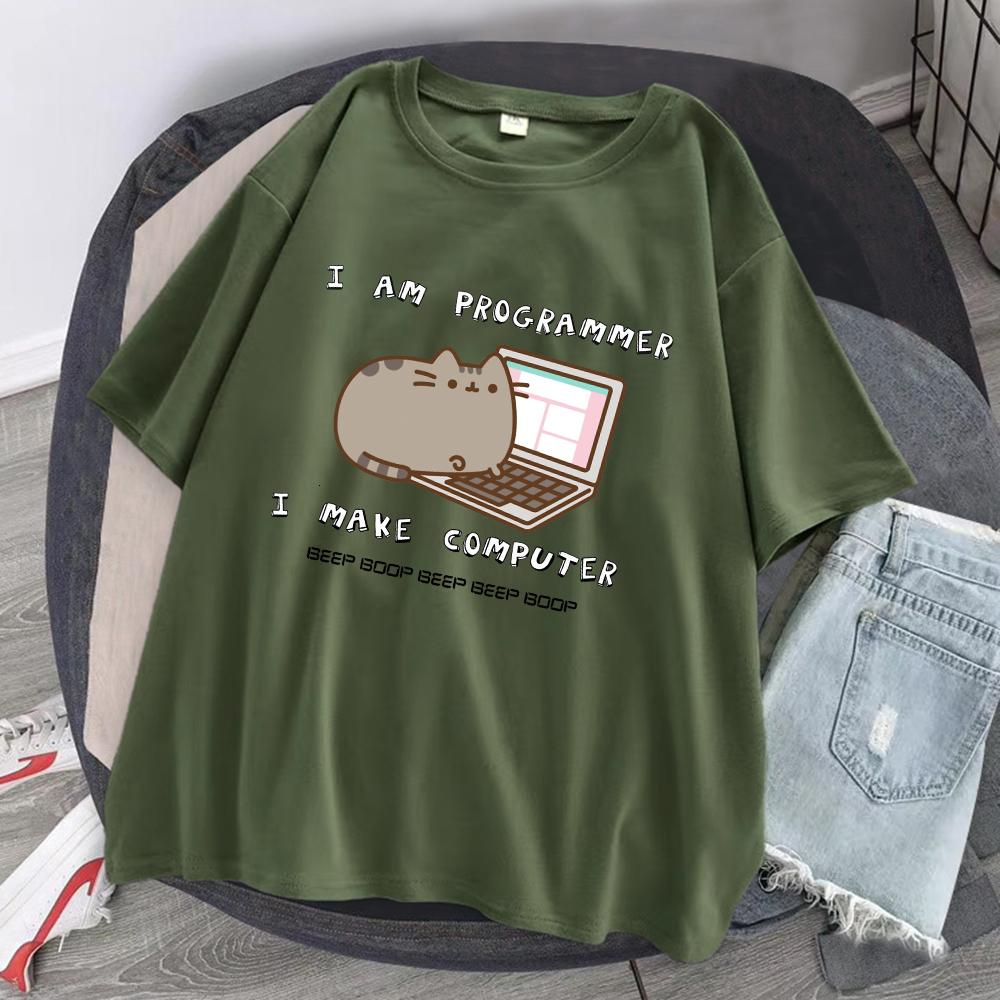 

Men' T-Shirts I Am Programmer I Make Computer Tshirt Men Vintage Loose Cotton Tops Couple Summer Clothes Simplicity Oversize Soft T-Shirt Men 230414, Green