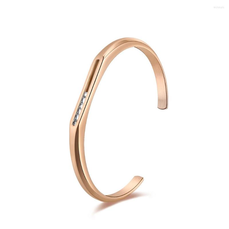 

Bangle Simple Moved Cubic Zirconia Cuff Bracelets Trendy 316L Stainless Steel Open For Women Jewelry Mothers Day Gifts 2023