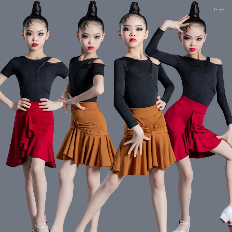 

Stage Wear Latin Dance Dress Children Professional Grade Examination Clothing Split Spring Summer Performance Competition Training Clothes, Set 2