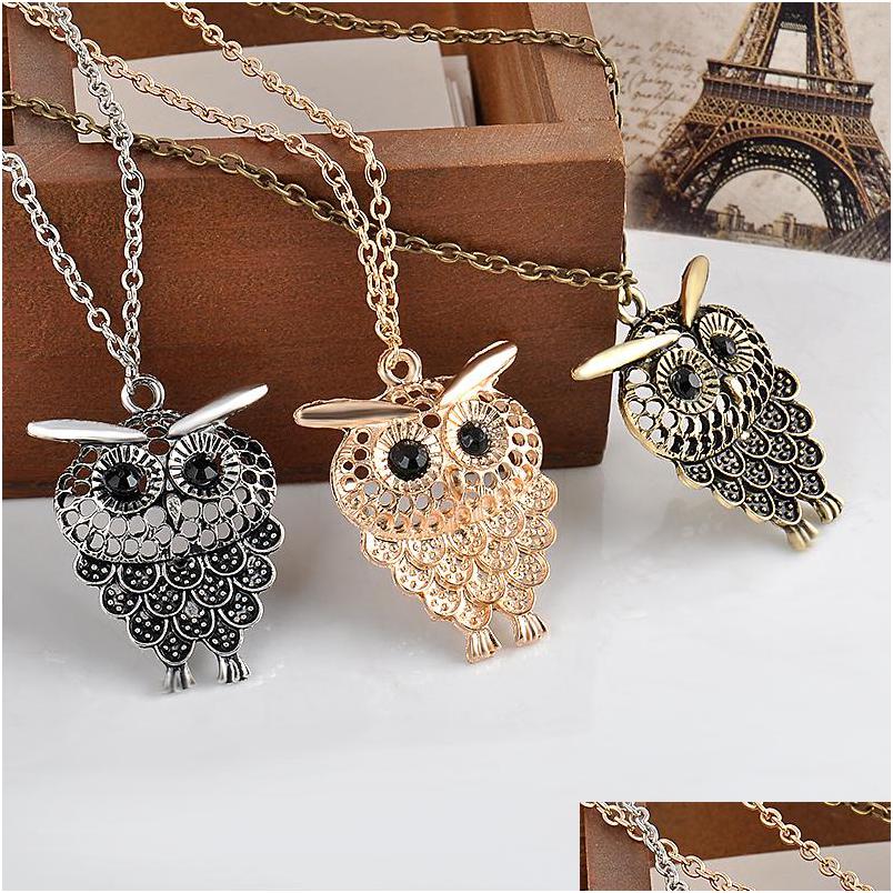 

Pendant Necklaces Fashion Women Owl Neclace Long Animal Sweater Chain Bijoux Femme Golden Antique Sier Bronze Necklace Drop Dhgarden Dhb7Y