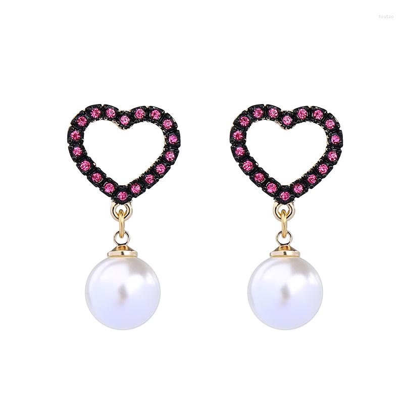 

Dangle Earrings Arrival Classical Glass Red Crystal Heart Earring For Women Handmade Romantic Simple Design Resin Pearl