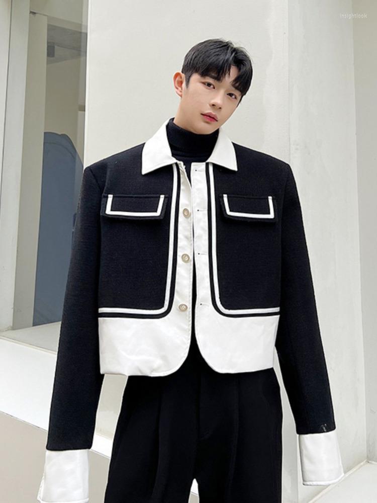 

Men's Jackets SYUHGFA 2023 Spring Korean PU Leather Patchwork Men's Niche Design Contrast Color Decoration Fashion Male Loose Long, Black