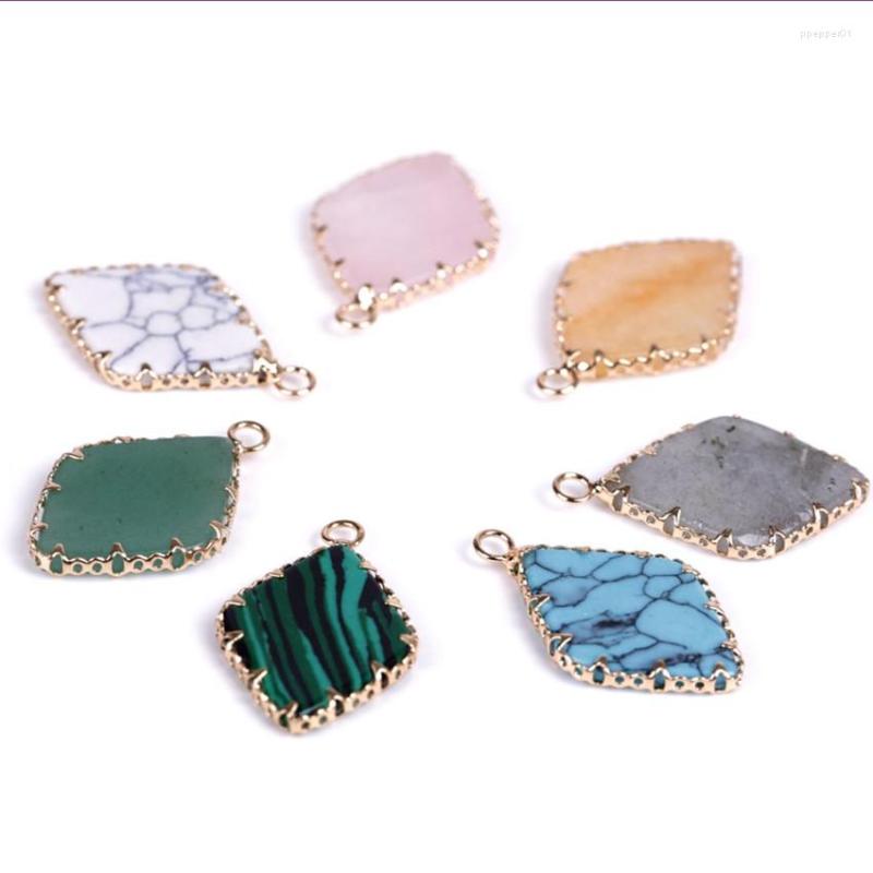 

Pendant Necklaces Light Yellow Gold Color Rhombus Shape Green Aventurine Malachite Stone Fashion Jewelry