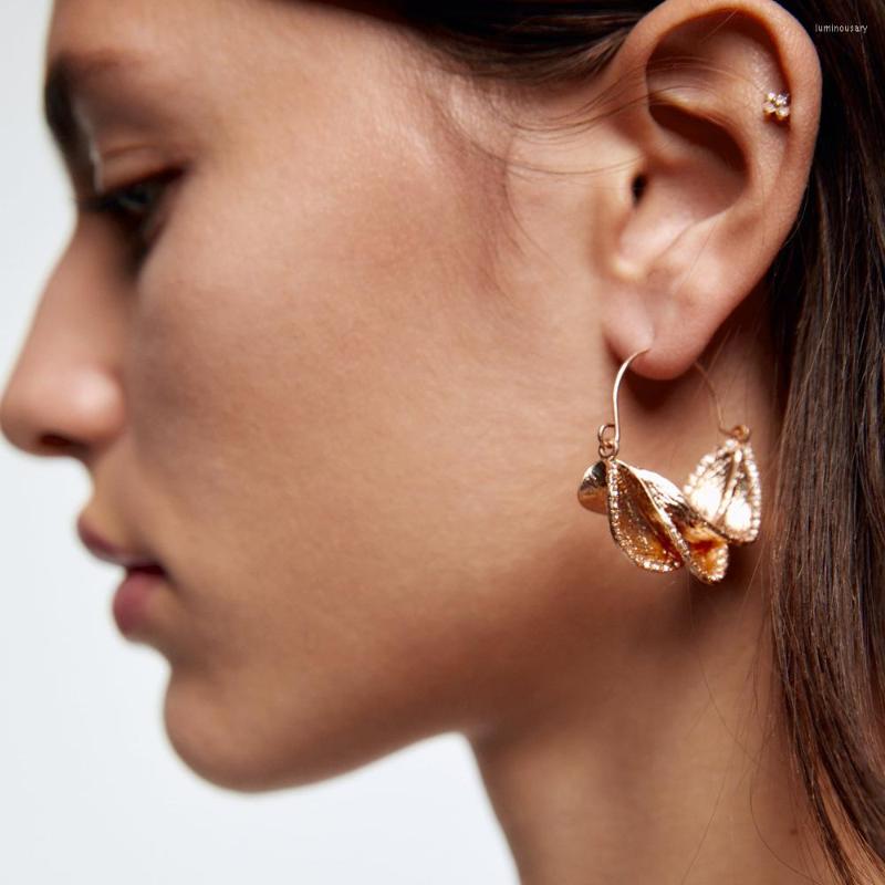

Dangle Earrings Fashion Metal Twisted Rhinestone Leaf Women's Exaggerated Party Accessories