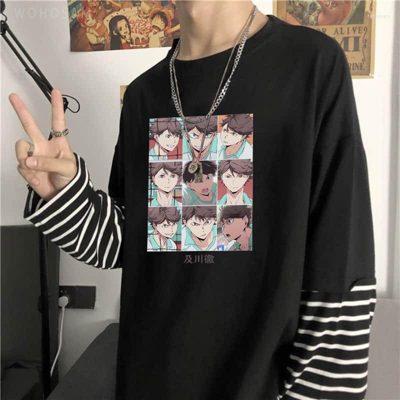 

Men' T Shirts Fashion Anime Haikyuu Oikawa Tooru Fake Two Piece Shirt Harajuku Manga Volleyball Junior Clothes Summer Long Sleeve T-Shirts, Sky blue