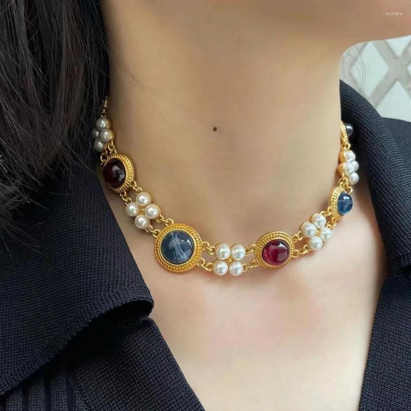 

Choker European And American Western Antique Vintage Retro Colored Glaze Style Short Double-Strand Necklace