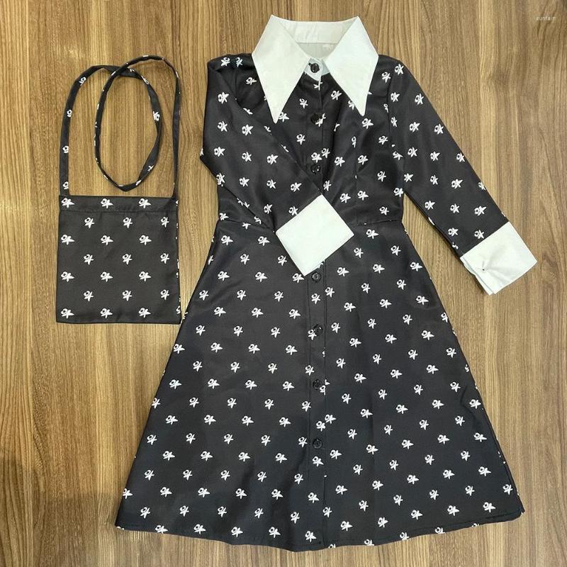 

Girl Dresses Movie Wednesday Cosplay Costume Gothic Dot Long Sleeves Kids Children Dress Halloween Party Costumes, Yds002