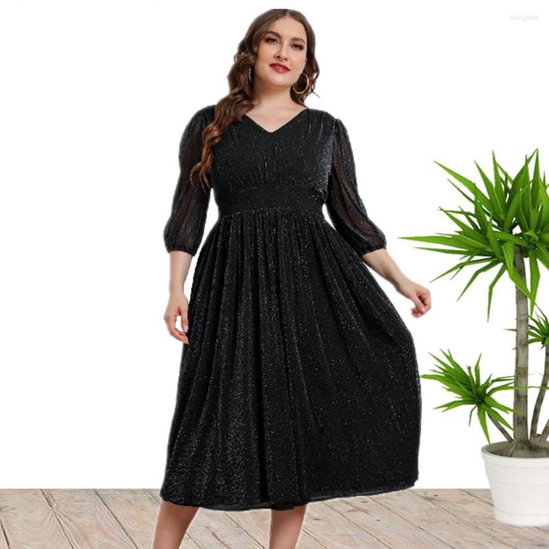 

Plus Size Dresses 2023 Spring Summer European And American Style V Neck Dress For Women, Black