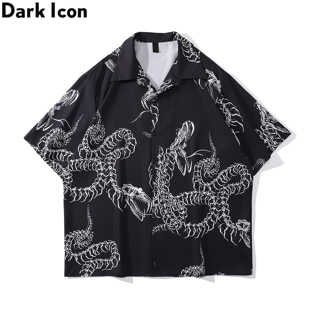 

Men's Casual Shirts Dark Icon Skeleton Dragon Summer Thin Material Men Polo 23414, Beige