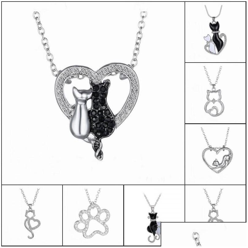 

Pendant Necklaces Lovely Cat Paw Black White 2 On Heart Crystal Necklace For Women Girl Gift Small Jewelry Drop Delivery Pend Dhgarden Dhioj