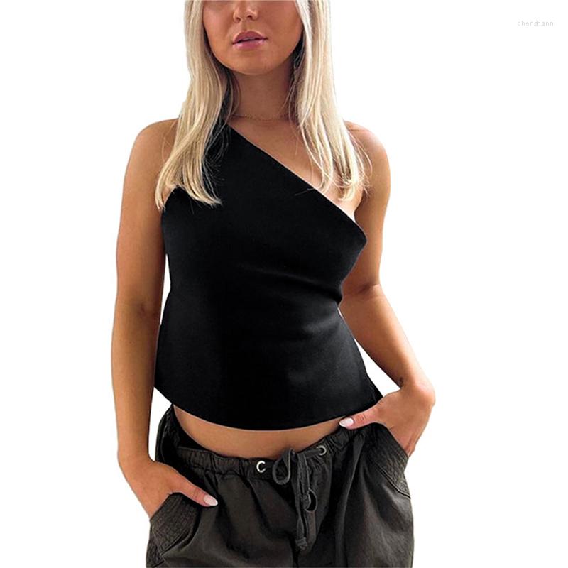 

Women' Tanks Y2k One Shoulder Tank Top Women Summer Casual Solid Color Sleeveless Tie Up Backless T Shirt Basic Vest 2000s Clothes, As photo shows