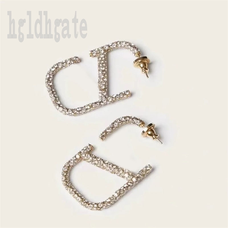 

Golden plated designer earrings stud double letter earring small zircon shape diamonds classic fashionable sparkle luxury jewelry female Earring chicZB031 F23