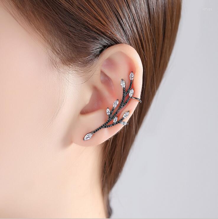 

Stud Earrings Women Gift Jewelry Leaf Design Long Climber Cubic Zirconia Spring Summer CZ Earring