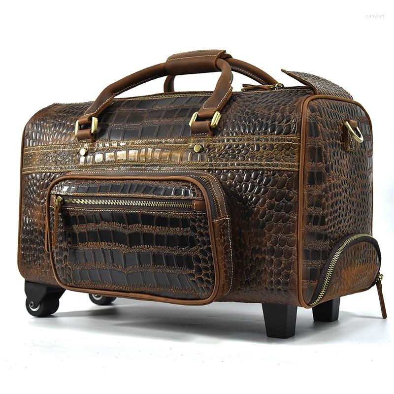 

Duffel Bags Genuine Leather Men's Travel Bag Alligator Strip Real Overnight Weekend Large Capacity Men Hand Luggage, Handbag(52cm)