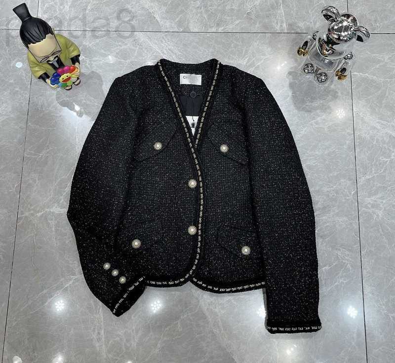 

Women' Fur & Faux designer Early Spring New High Order Celebrity Style Elegant Pearl Button Handspun Black Gold Series Short Coat GV77, Black6