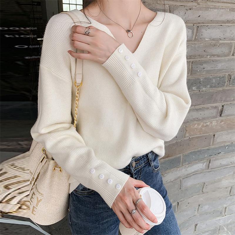 

Women's Sweaters Women's Long-Sleeved Sweater 2023 Solid Color Graceful And Fashionable V-neck Knitted Bottoming Shirt Pullover Slimming, Black