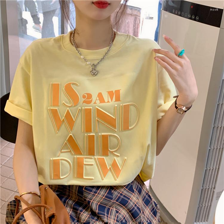 

Women's T Shirts Cotton Summer Vintage Loose Round Neck Top Short Sleeve T-shirt Women's Embossed Letter Print, Green