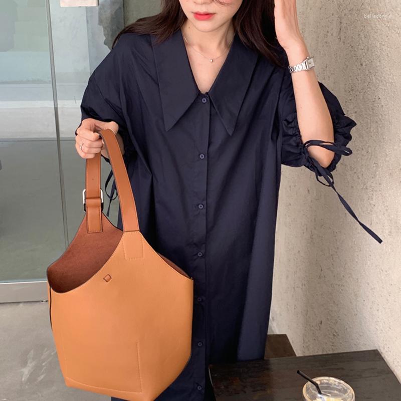 

Women's Blouses Clothland Vintage Oversized Shirt Dress Short Sleeve Straight Loose Style Summer Office Wear Long Blouse Tops Vestido DA179, Picture shown
