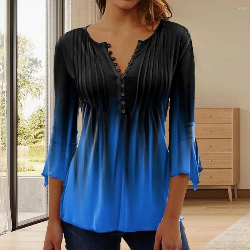 

Women' Blouses Versatile Thin Women Gradient Color Pleated Tee Shirt Daily Clothing, White