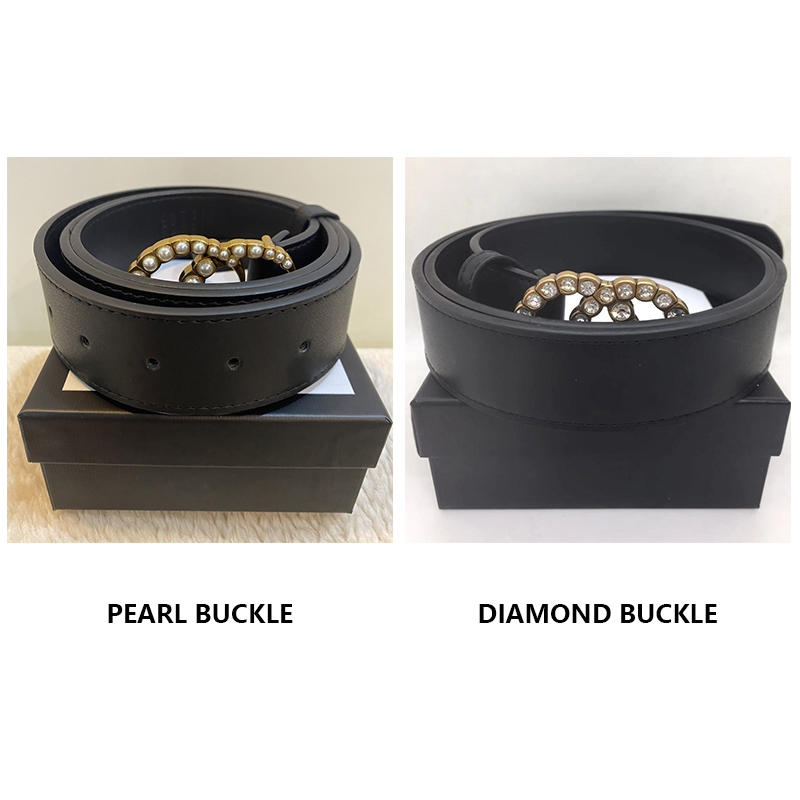 

Designer womens belt luxurys woman belts sports leisure fashion women inlaid diamond pearl buckle 3.8cm width black belt free delivery, Free box picking