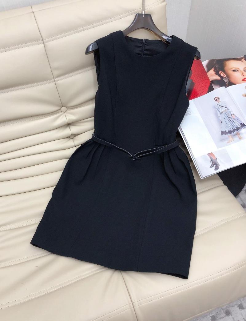 

Casual Dresses 2023 Women Fashion Sleeveless Crew Neck Waist Pleated Vest Dress 0215