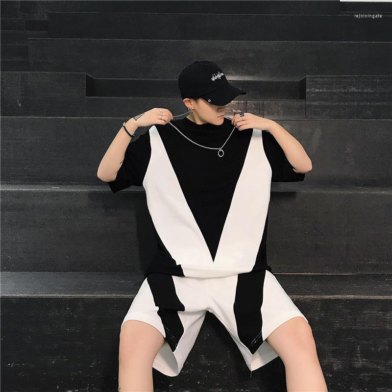

Men's Tracksuits Summer Trendy T-shirt Men's Fashion Black White Color Matching T Shirt And Shorts Sports Sets Male Casual Tracksuit, Color matching 4