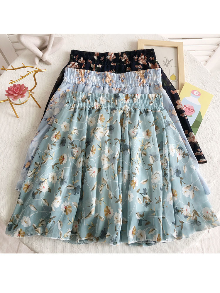 

Skirts Fashion Women Chiffon Mini Skirts Floral Printed High Waist A-line Skirt Chic Elegant Female Summer Short Faldes Femme 230414, 003
