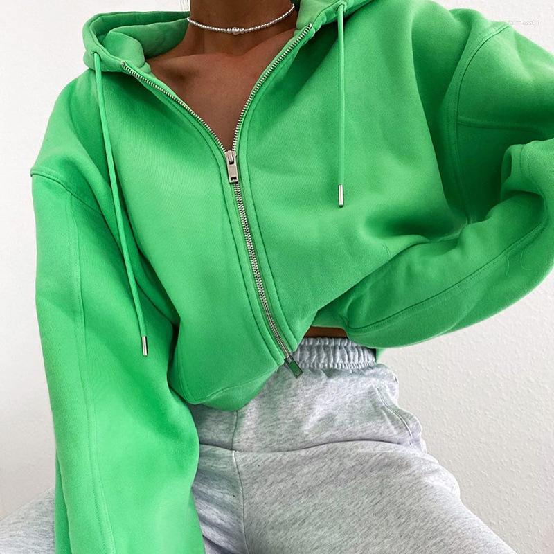 

Women' Hoodies 2023 Fashion Streetwear Neon Green Sweatshirt Casual Cotton Zip Up Long Sleeve Tops Solid Navel Drawstring Cropped Hooded, Light green