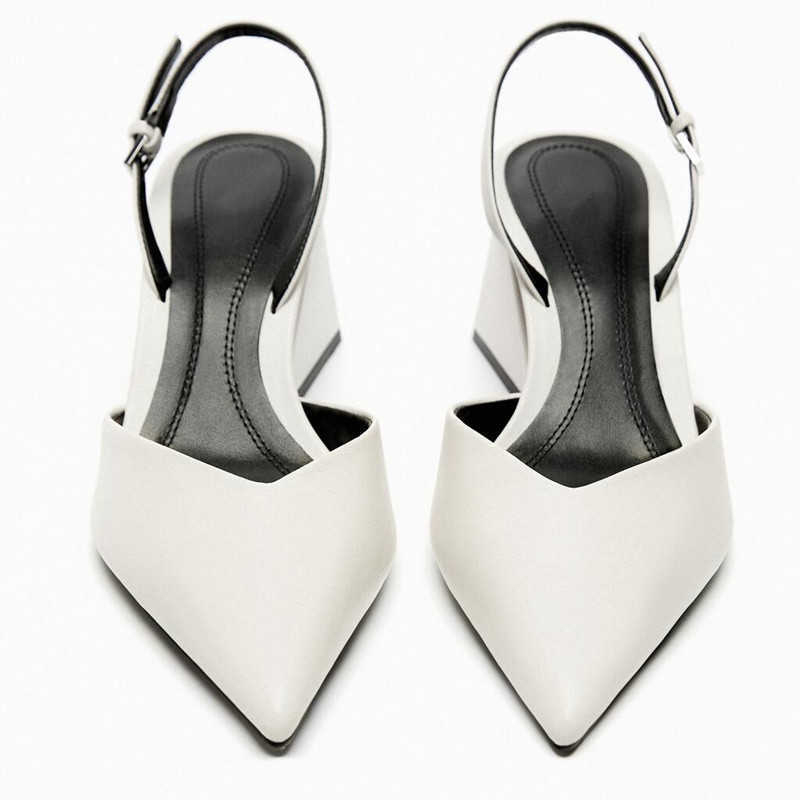 

Nxy Sandals White Block Heel Pumps for Women Pointed Toe Slingback Court Shoes Summer Heels Female Elegant Wedding Pump Heeled 230406
