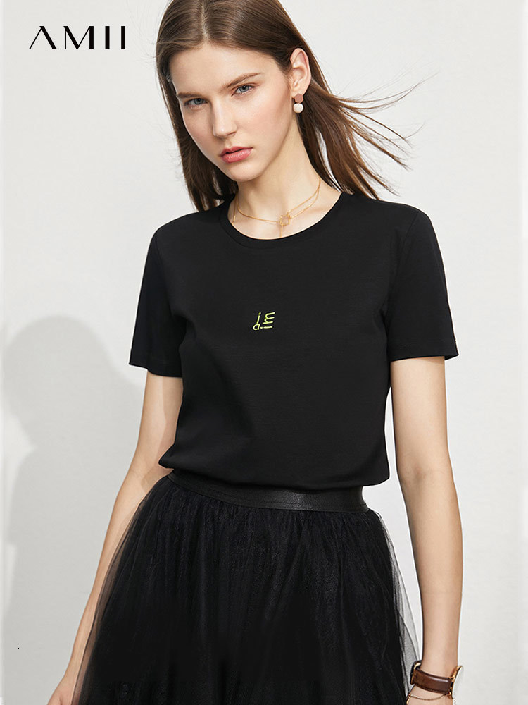 

Women's T-Shirt Amii Minimalism Summer Women's Tshirt Fashion 100%cotton Oneck Letter Embroidery Women's Tops Causal Women's Shirt 12120339 230414, Beige