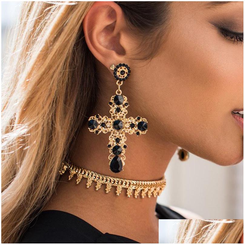 

Dangle Chandelier Mysterious Black Crystal Cross Drop Earrings For Women Pink Baroque Bohemian Large Long Jewelry Brincos Dhgarden Dhmqs